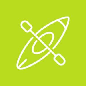 Kayak icon with light yellow green background.