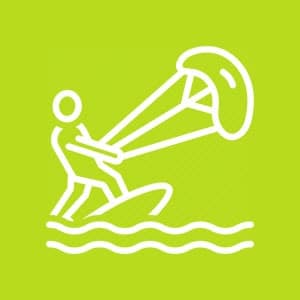 A man kitesurfing icon on a light yellow green background.