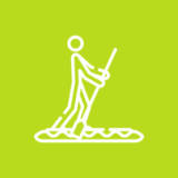 A man with a SUP icon on a light yellow green background.