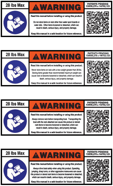 A warning logo featuring four warning labels with the words 