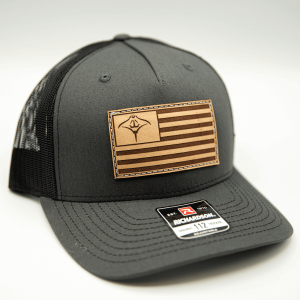 Gray and black Manta Racks American flag hat.