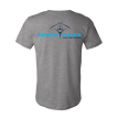 Gray Manta Racks tri-blend t-shirt for men with blue logo on back.